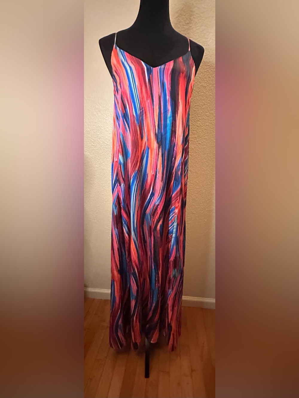 Nicole Miller Vivid Brushstroke Maxi Skirt - Coral, Blue, Pink
